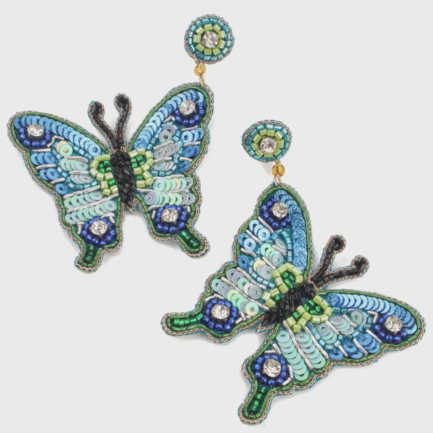 Hand Beaded Blue Butterfly Earrings