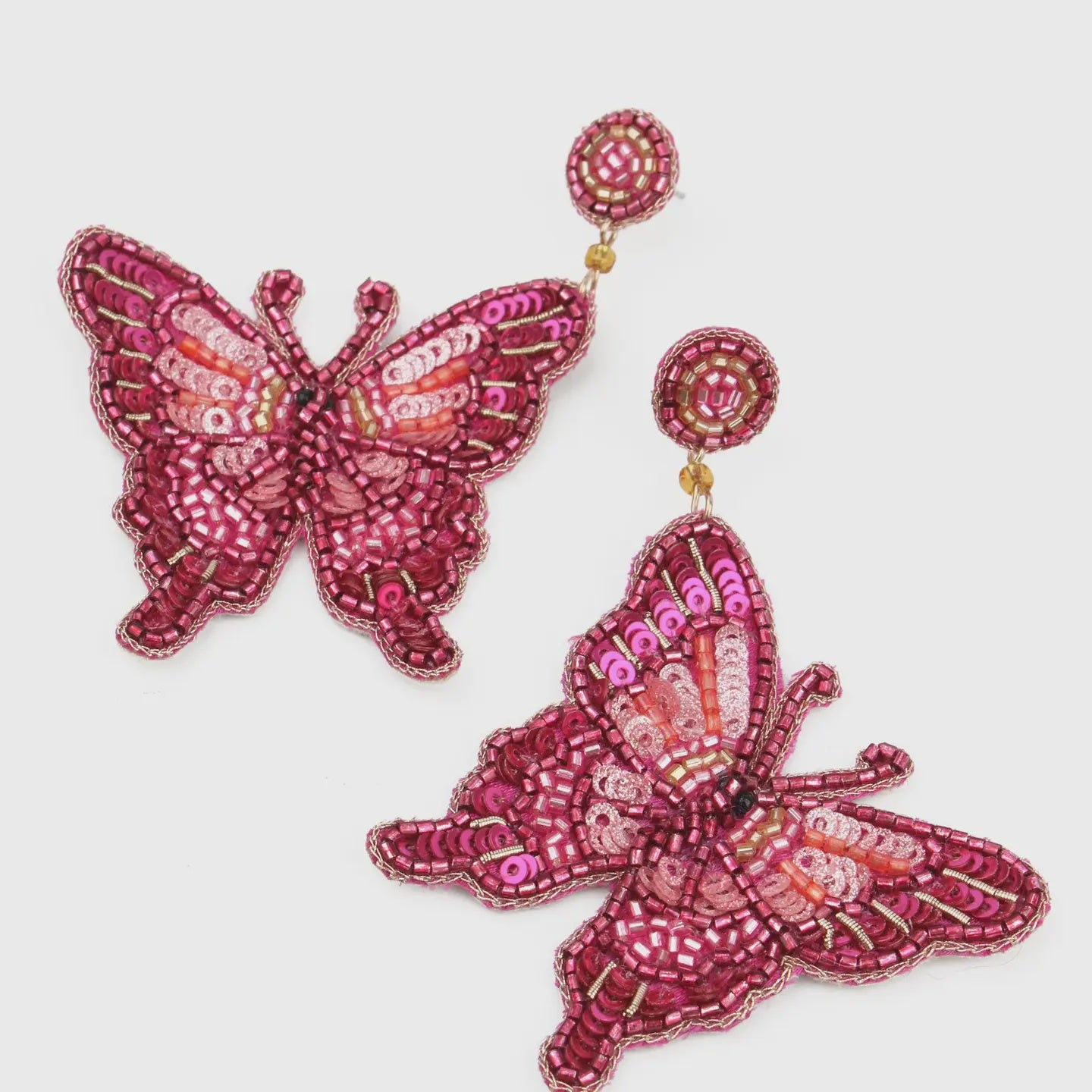 Hand Beaded Pink Butterfly Earrings