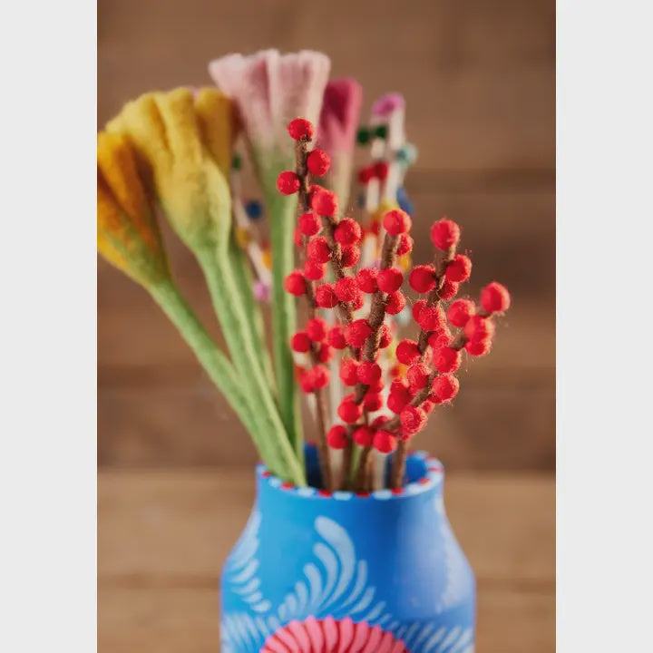 Hand Felted Red Berry Stem