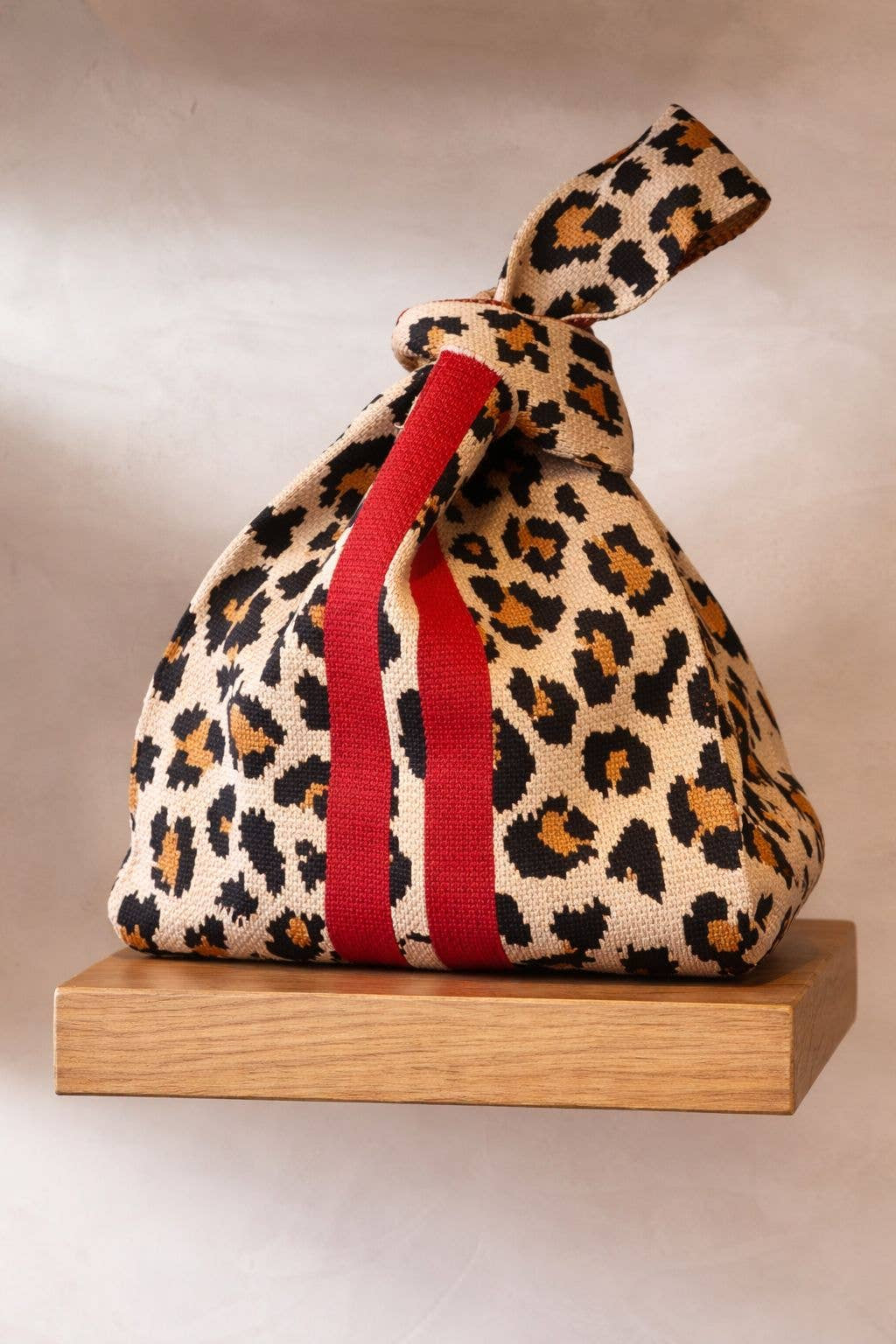 Scarlet Stripe Leopard Knit Tote Bag Medium