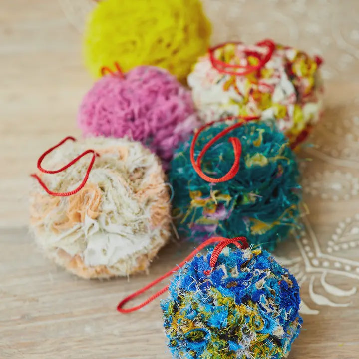 Recycled Sari Pom Pom Bauble