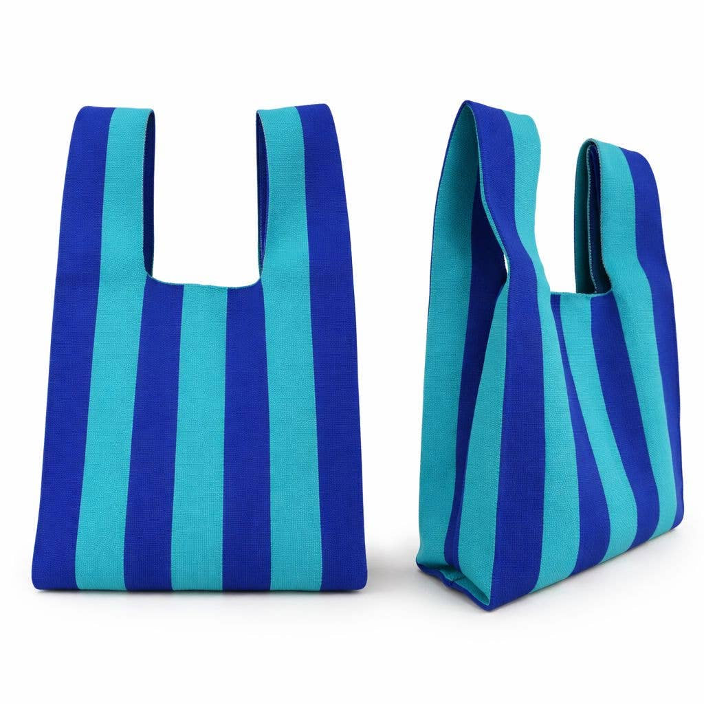 Classic Stripe Knitted Tote Bag Blue and Green Small