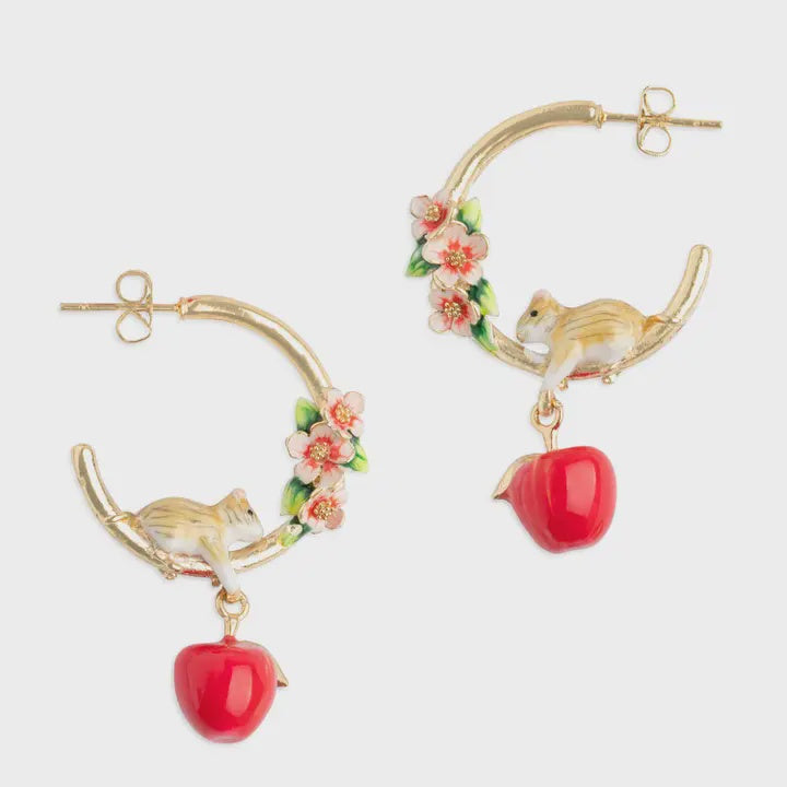 Bill Skinner Apple Blossom and Mouse Hoop Earrings - Podarok