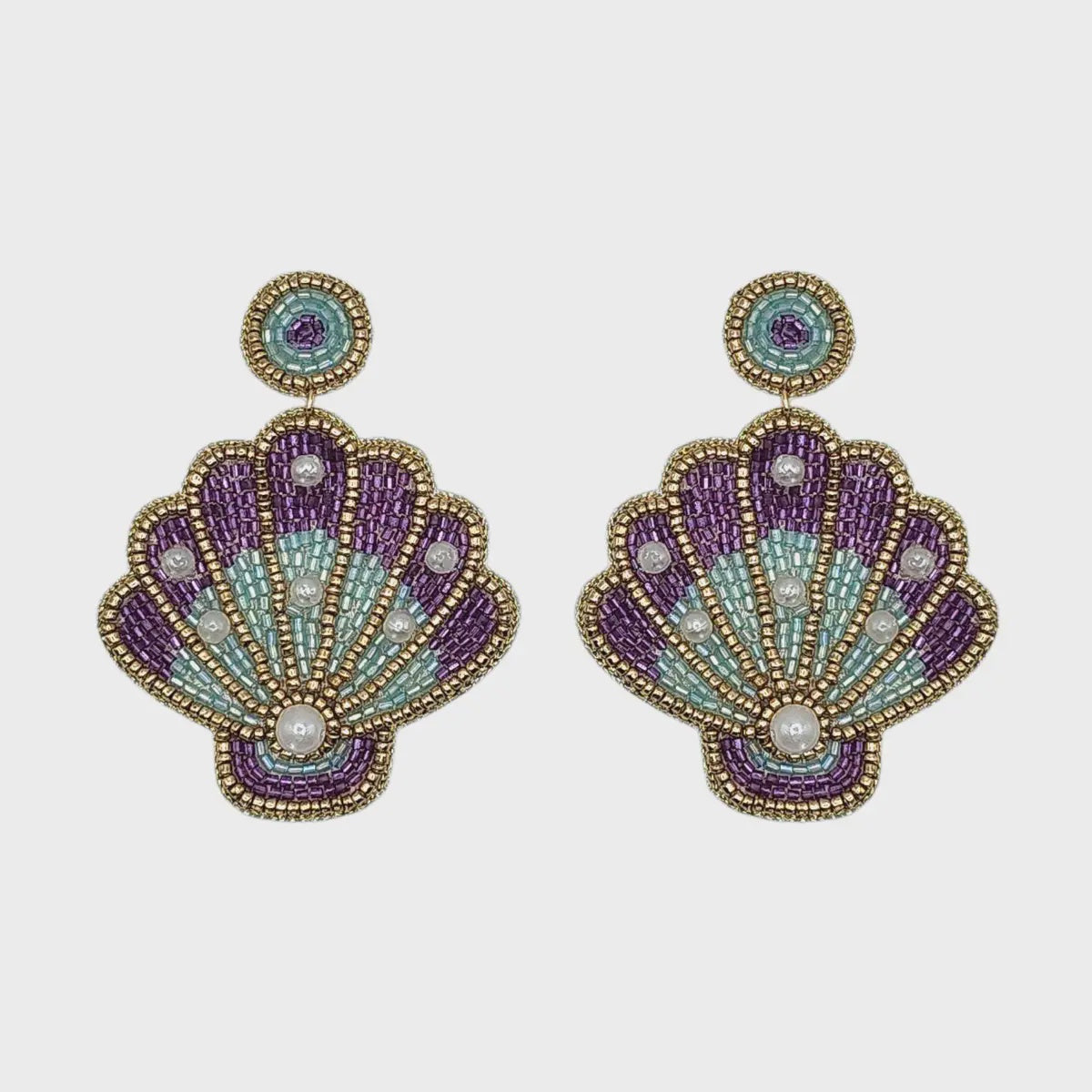 Hand Beaded Purple Ombre Shell Earrings
