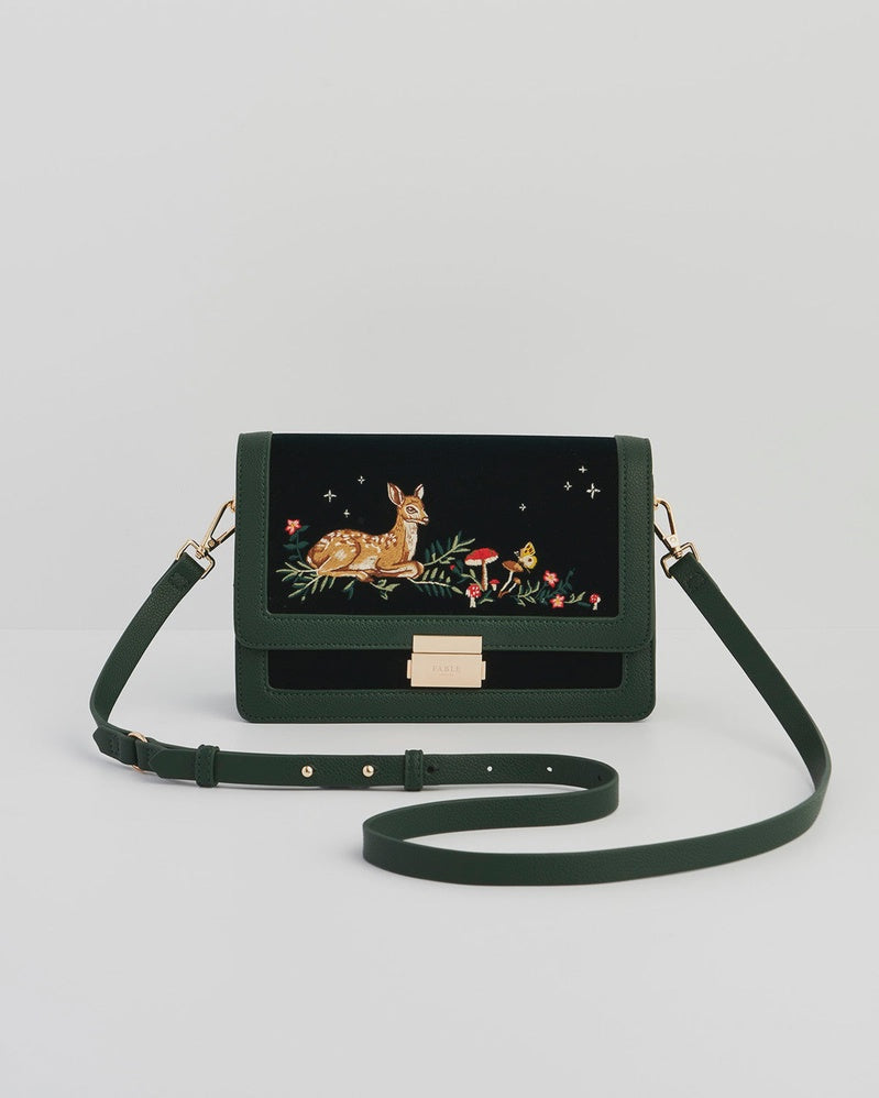 Fawn Embroidered Velvet Crossbody Bag