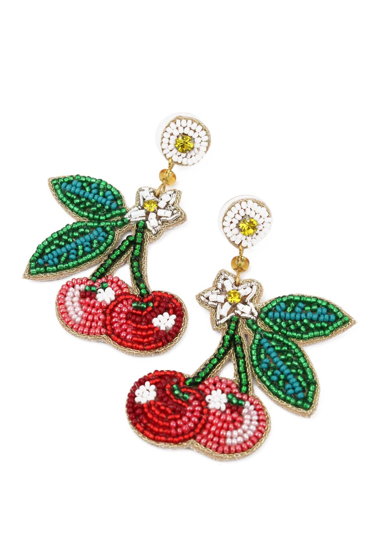 Hand Beaded Summer Cherry Earrings