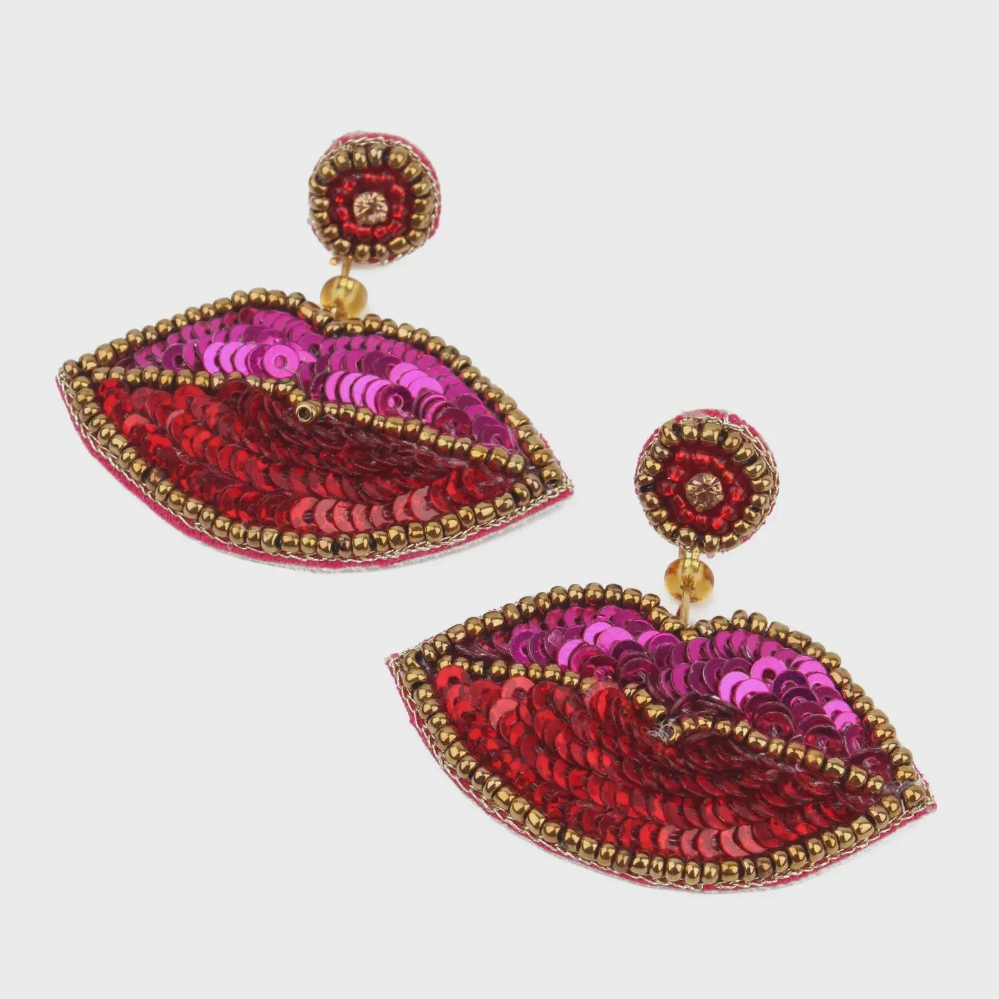 Hand Beaded Hot Lips Earrings