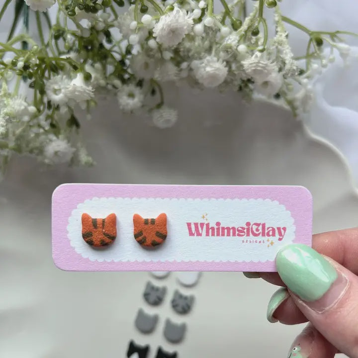 Ginger Stripe Cat Stud Earrings