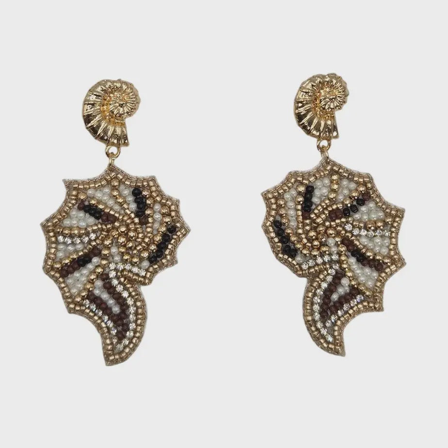 Hand Beaded Spiral Shell Earrings