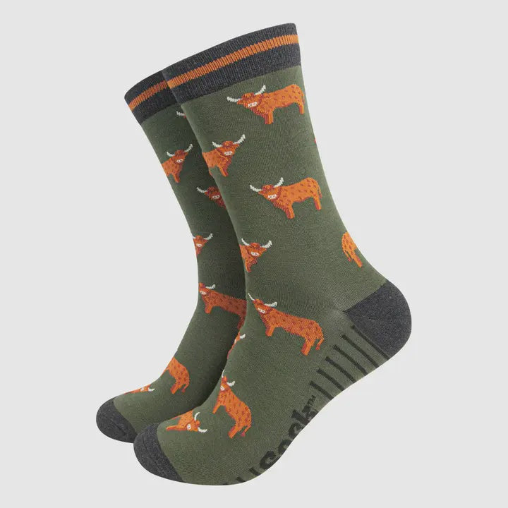 Men's Green Highland Cow Socks - Podarok