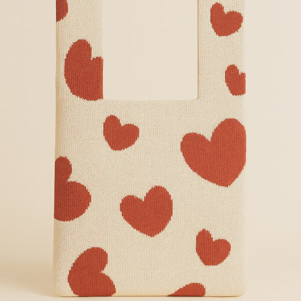 Hearts in Cream Knitted Tote Bag