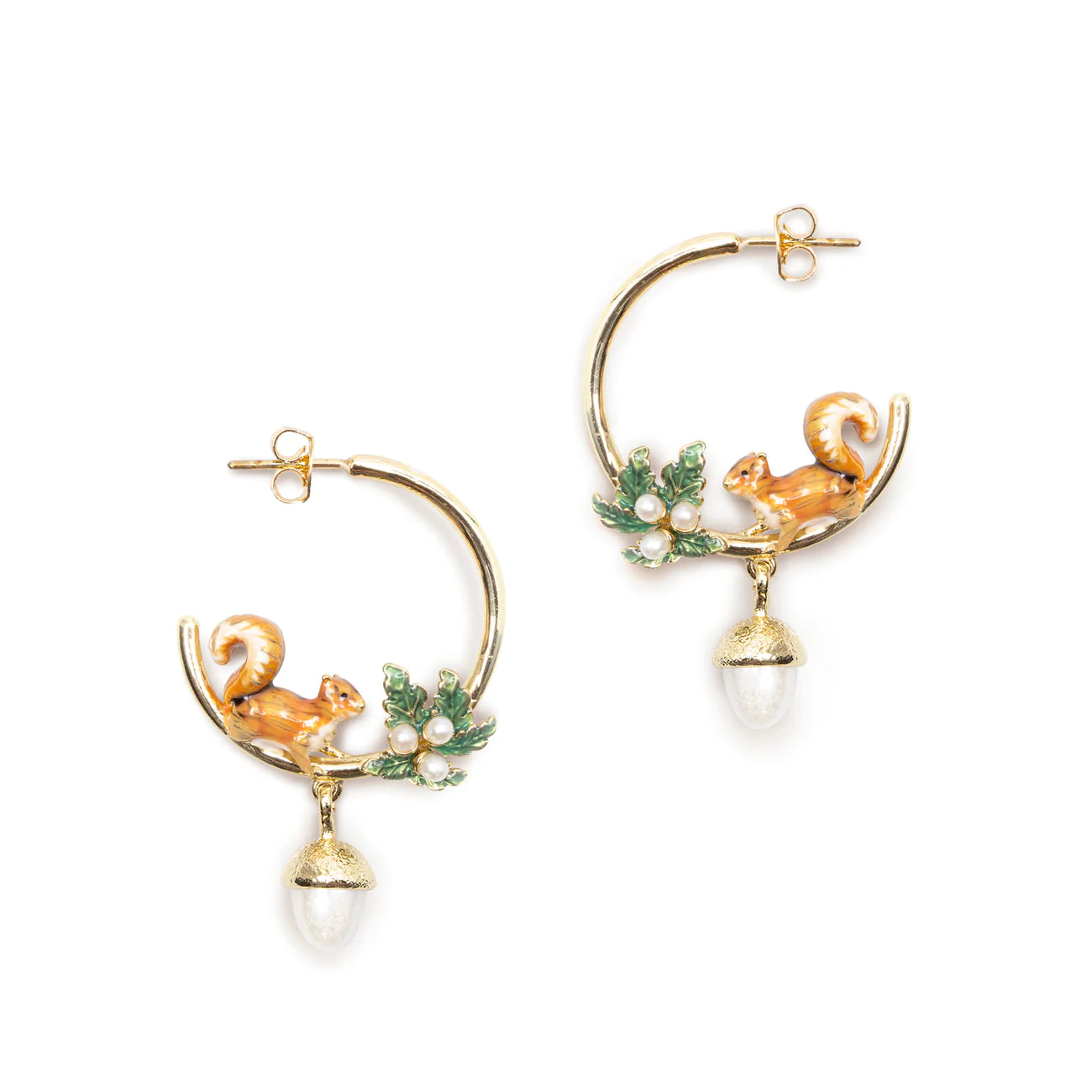 Bill Skinner Squirrel and Acorn Hoop Earrings - Podarok