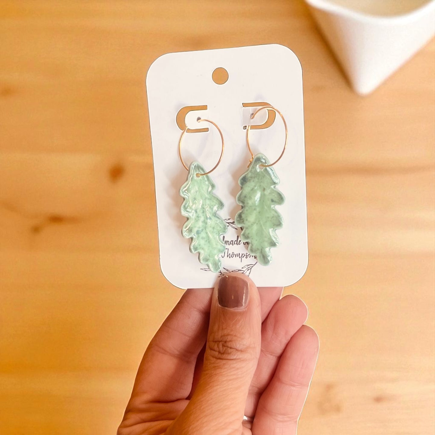 Handmade Ceramic Oak Leaf Earrings