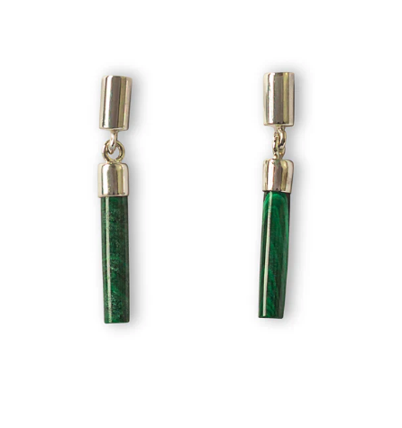 Vurchoo Malachite Green Drop Bar Sterling Silver Earrings - Podarok