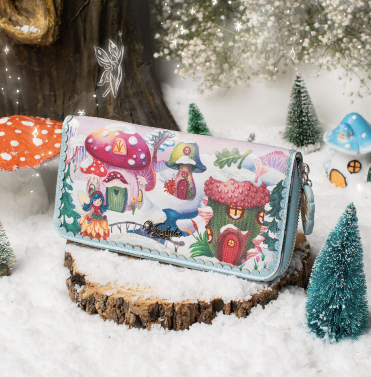 Vendula Fairy Village Snowflake Large Ziparound Crossbody Wallet