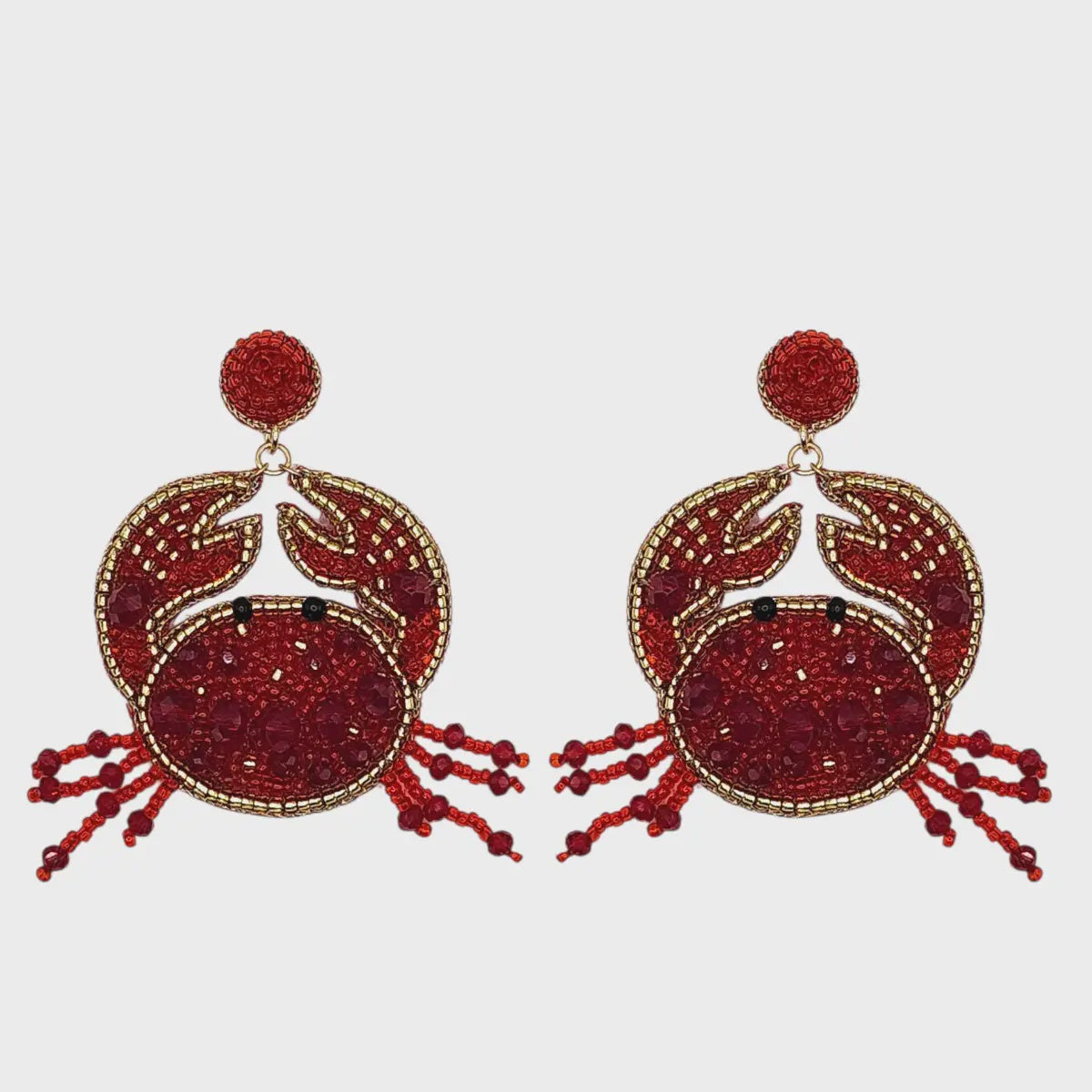 Hand Beaded Red Crab Earrings