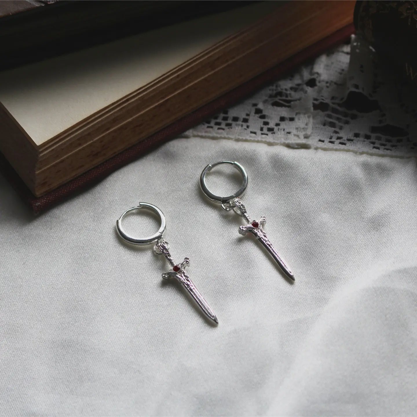 Gothic Silver Sword Earrings