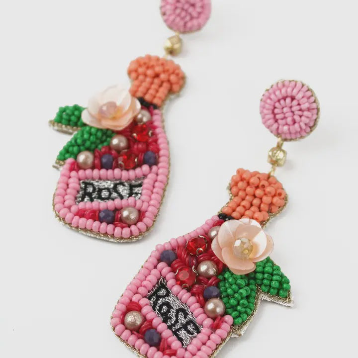 Hand Beaded Rose Bottle Earrings