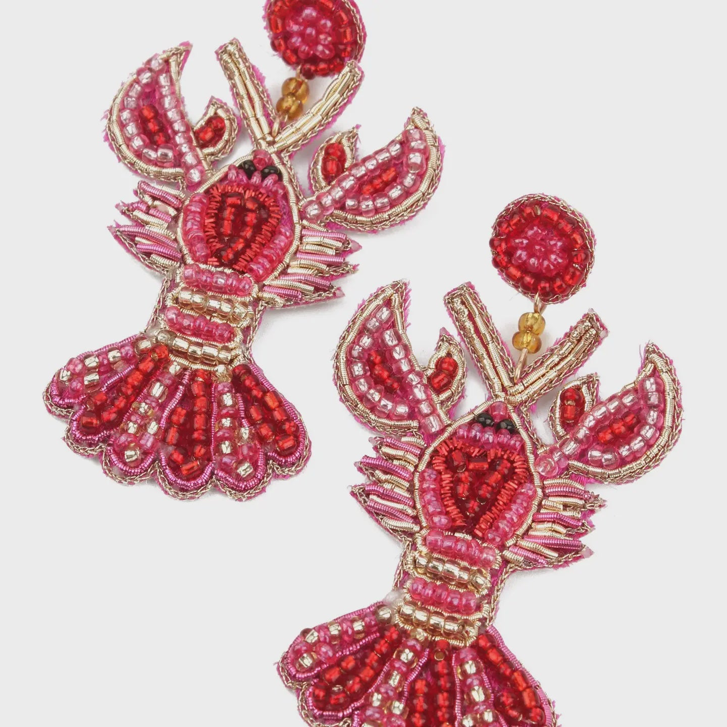 Hand Beaded Lobster Earrings
