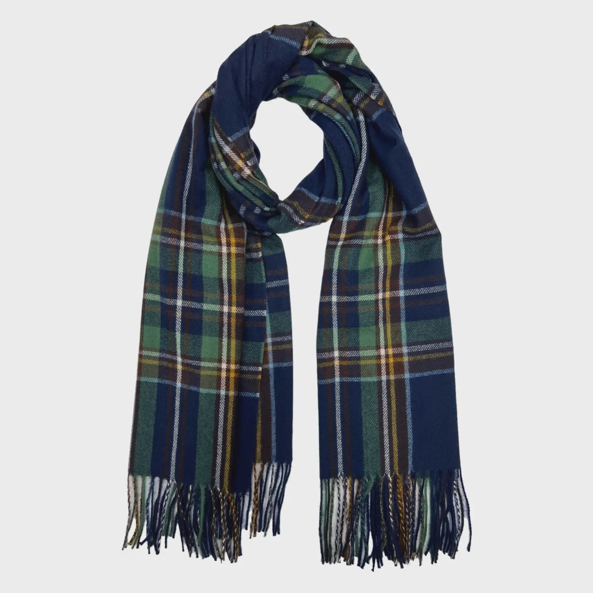Navy Checkered Woven Scarf With Tassels