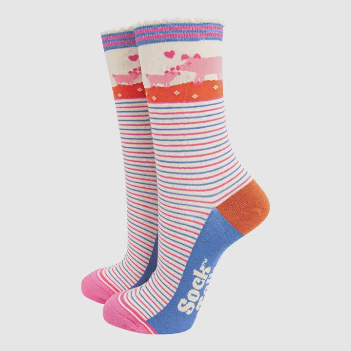 Cream Pig and Piglet Socks