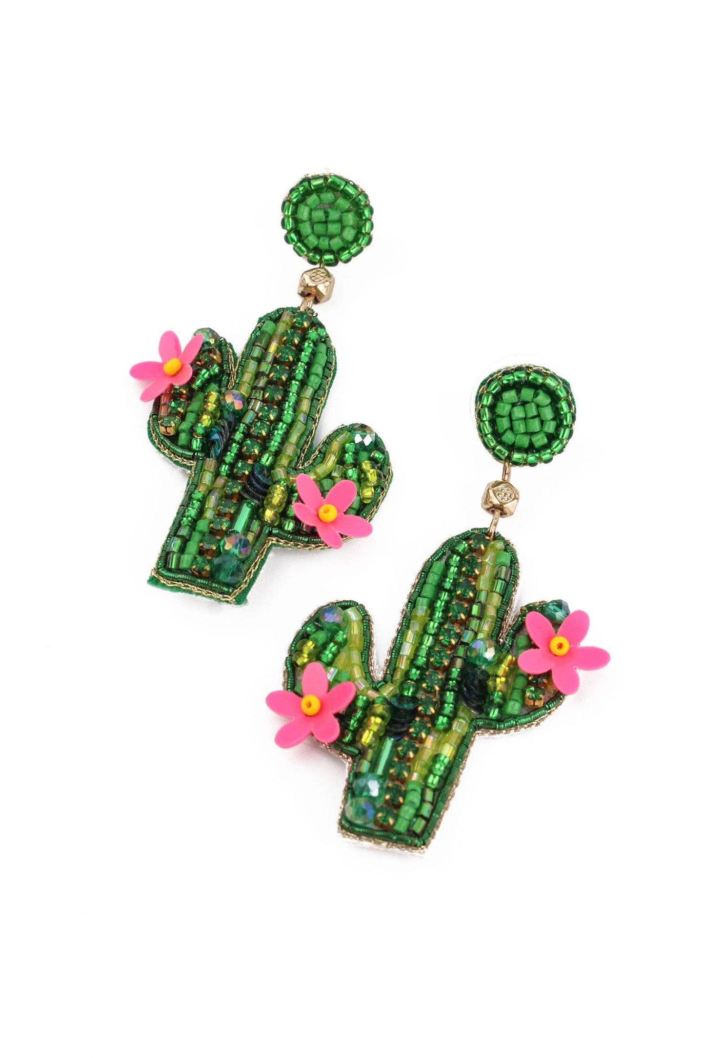 Hand Beaded Cactus Earrings
