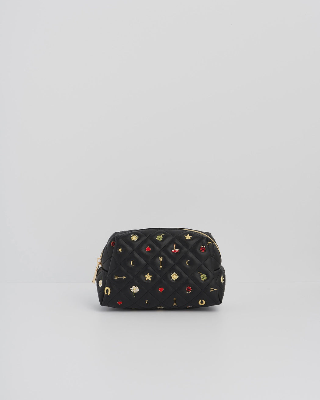 Black Quilted Motif Embroidered Pouch