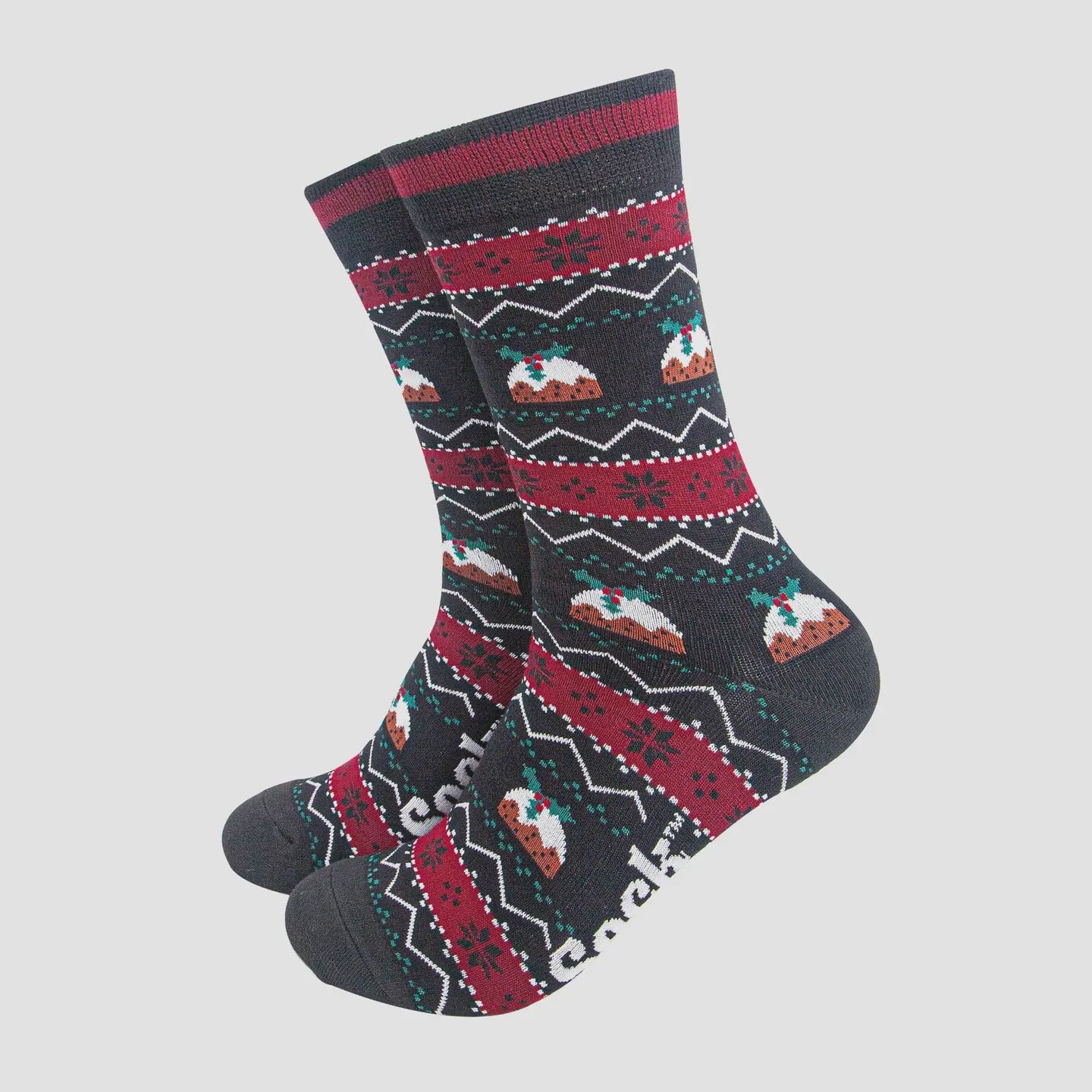 Men's Black Fair Isle Christmas Pudding Socks