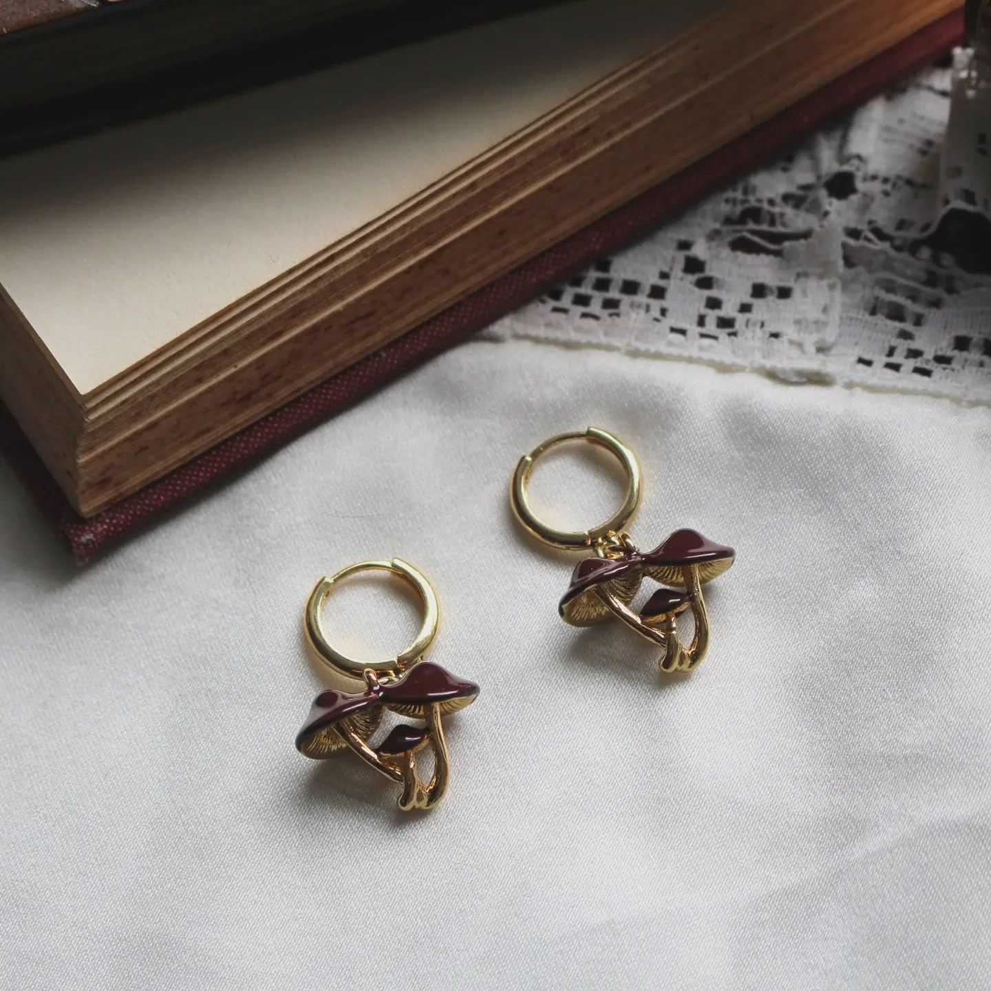 Secrets of the Forrest Floor Mushroom Gold Earrings