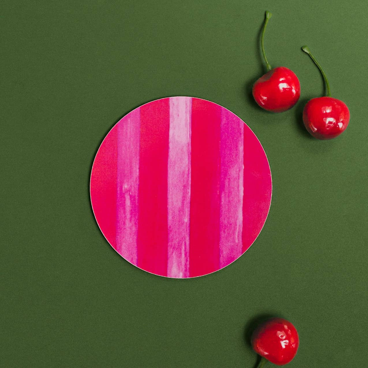 Raspberry & Cherry Striped Round Coaster