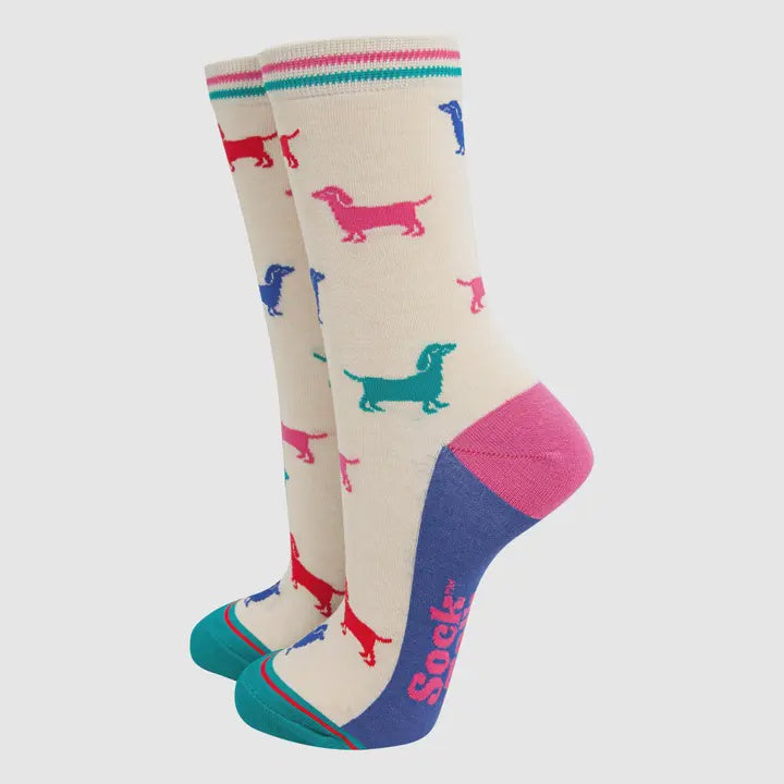 Cream Multicoloured Sausage Dog Socks - Podarok
