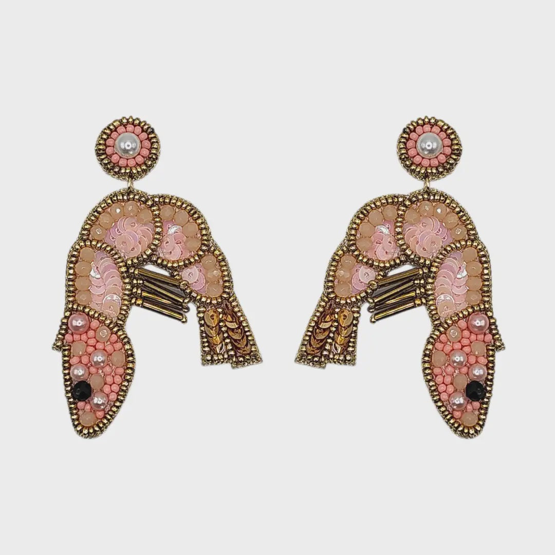 Hand Beaded Pink Sequin Prawn Earrings