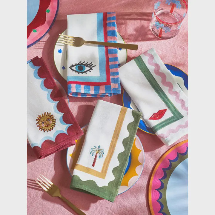 Set of 4 Embroidered Electric Coast Icon Napkins - Podarok