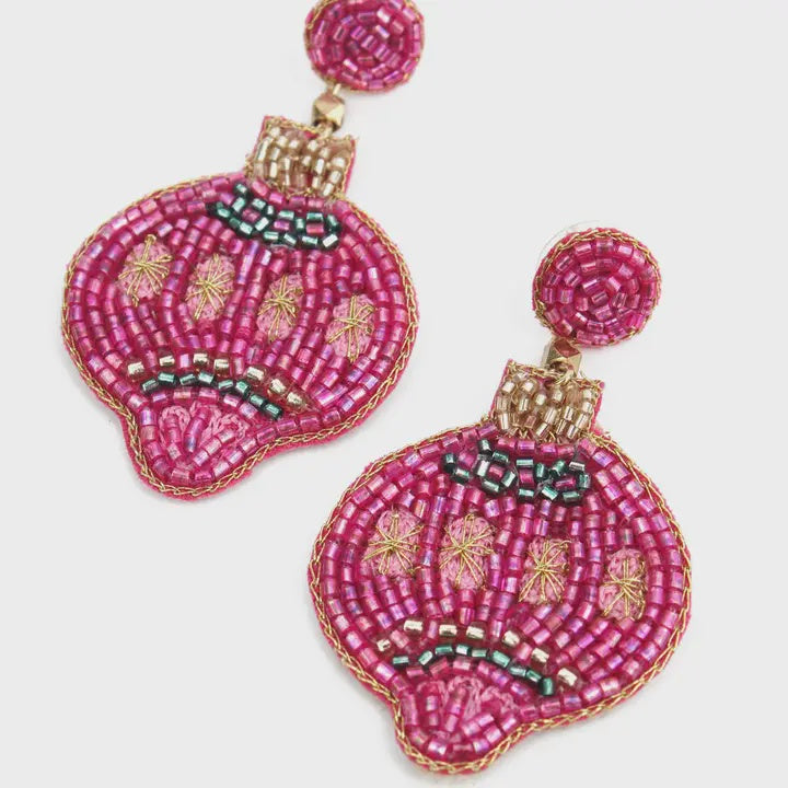 Hand Beaded Pink Multi Star Bauble Earrings