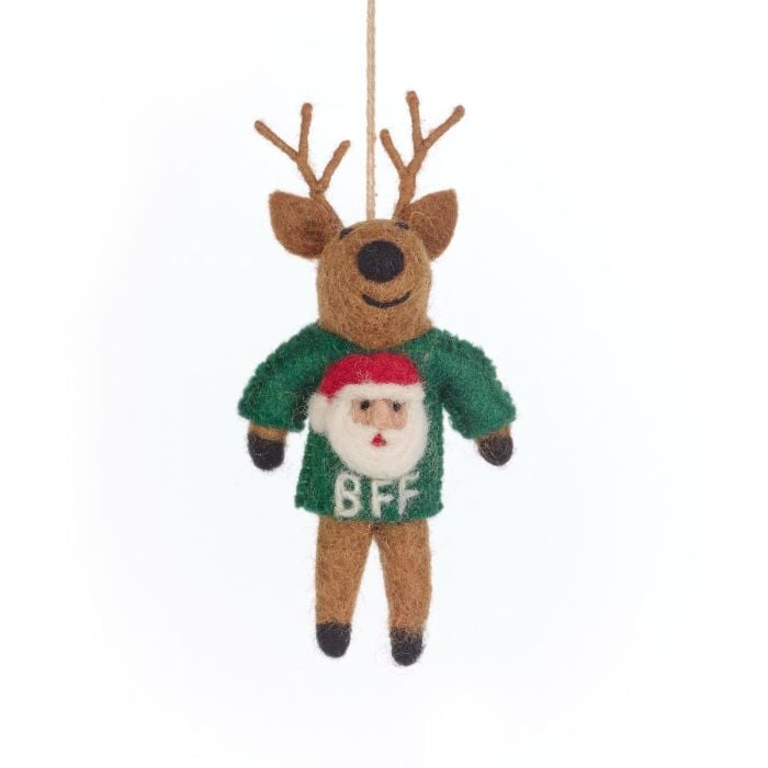 Hand Felted BFF Xmas Jumper Reindeer Hanging Decoration