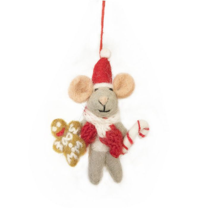 Hand Felted Chris Mouse Hanging Decoration - Podarok
