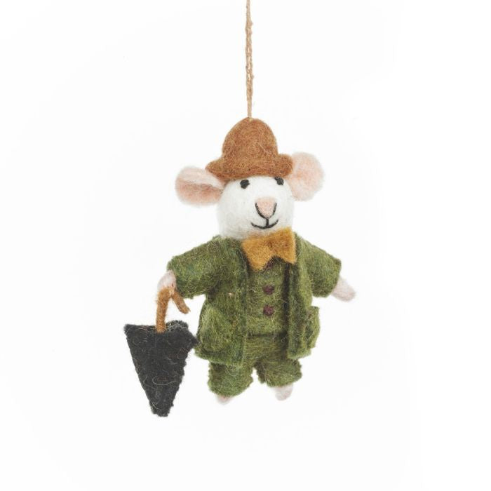 Hand Felted Dapper John Mouse Hanging Decoration - Podarok