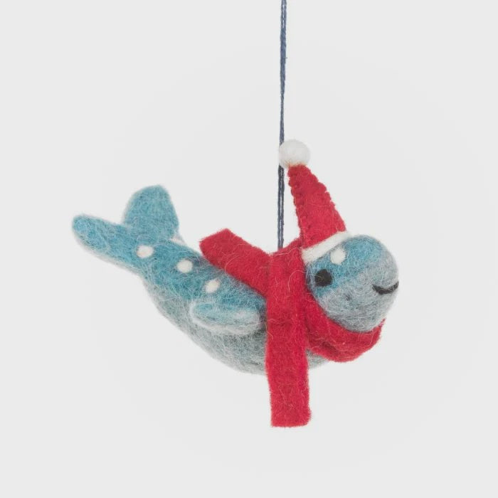 Hand Felted Christmas Hugo Humpback Whale Hanging Decoration - Podarok
