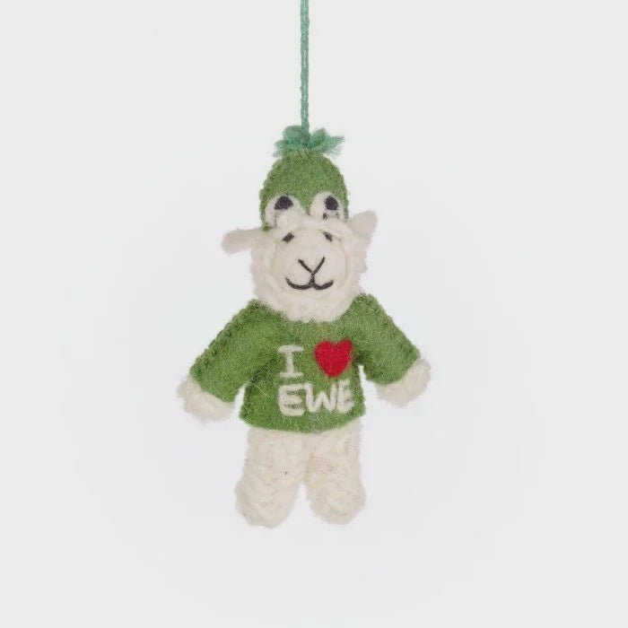 Hand Felted I Love EWE Sheep Hanging Decoration - Podarok