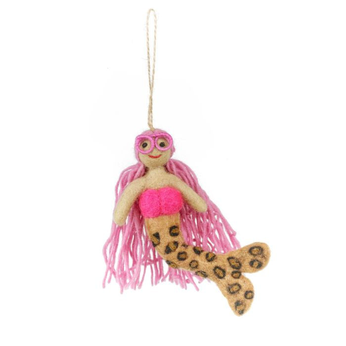 Hand Felted Lexi The Leopard Print Mermaid Hanging Decoration