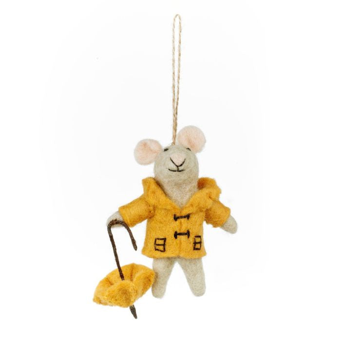 Hand Felted Rainy Day Mouse Hanging Decorations