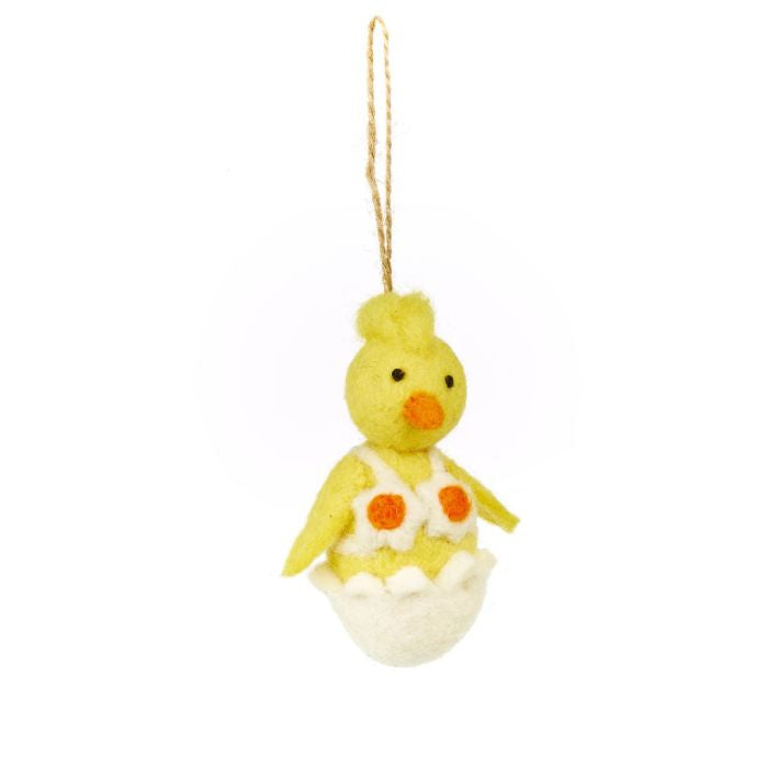 Hand Felted Yolko Ono Chick Hanging Decoration