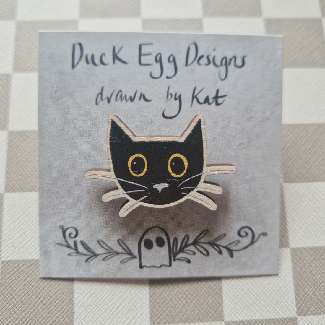 Duck Egg Designs Wooden Pin - Cocoa Black Cat - Podarok
