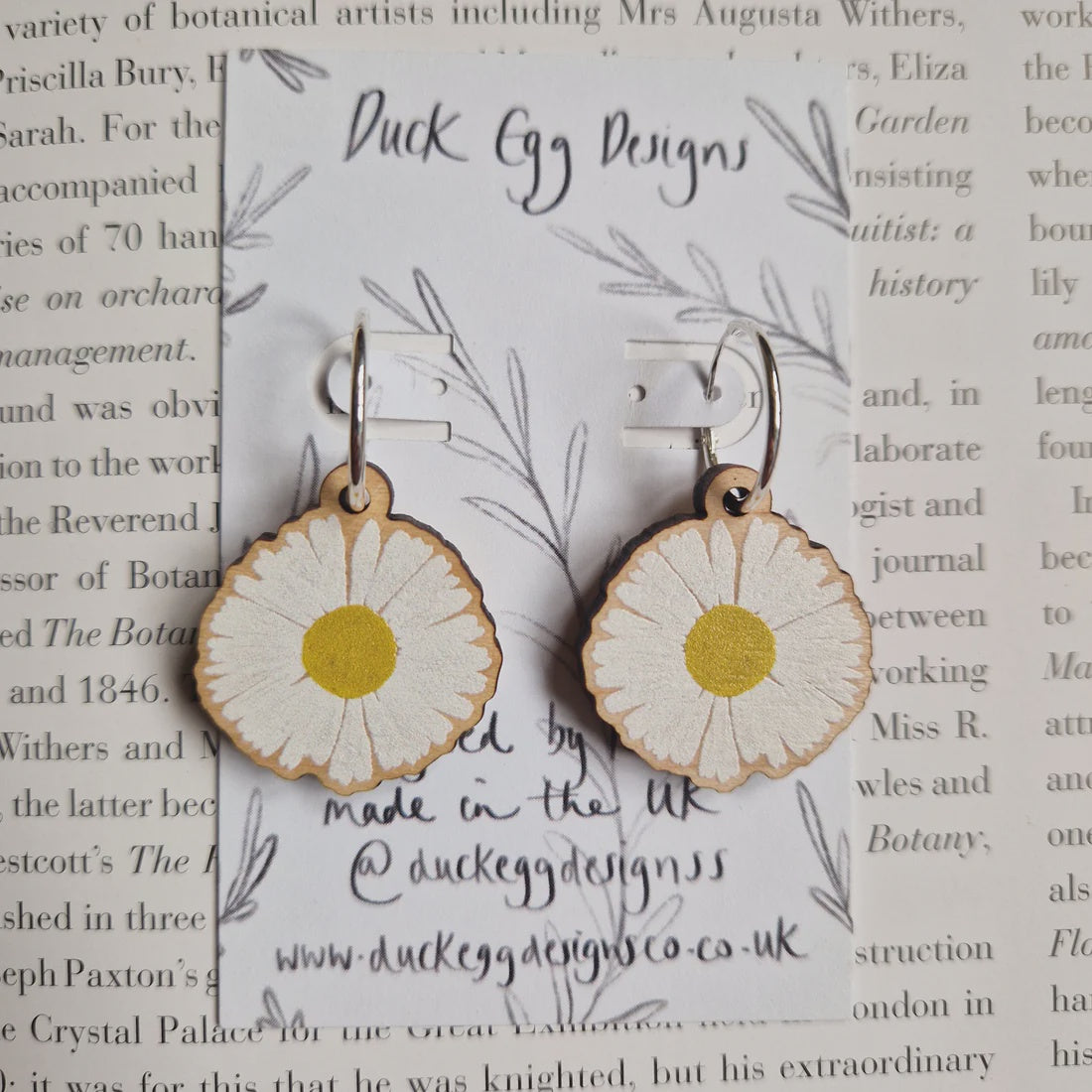Duck Egg Designs Wooden Drop Earrings - Daisy Flowers - Podarok