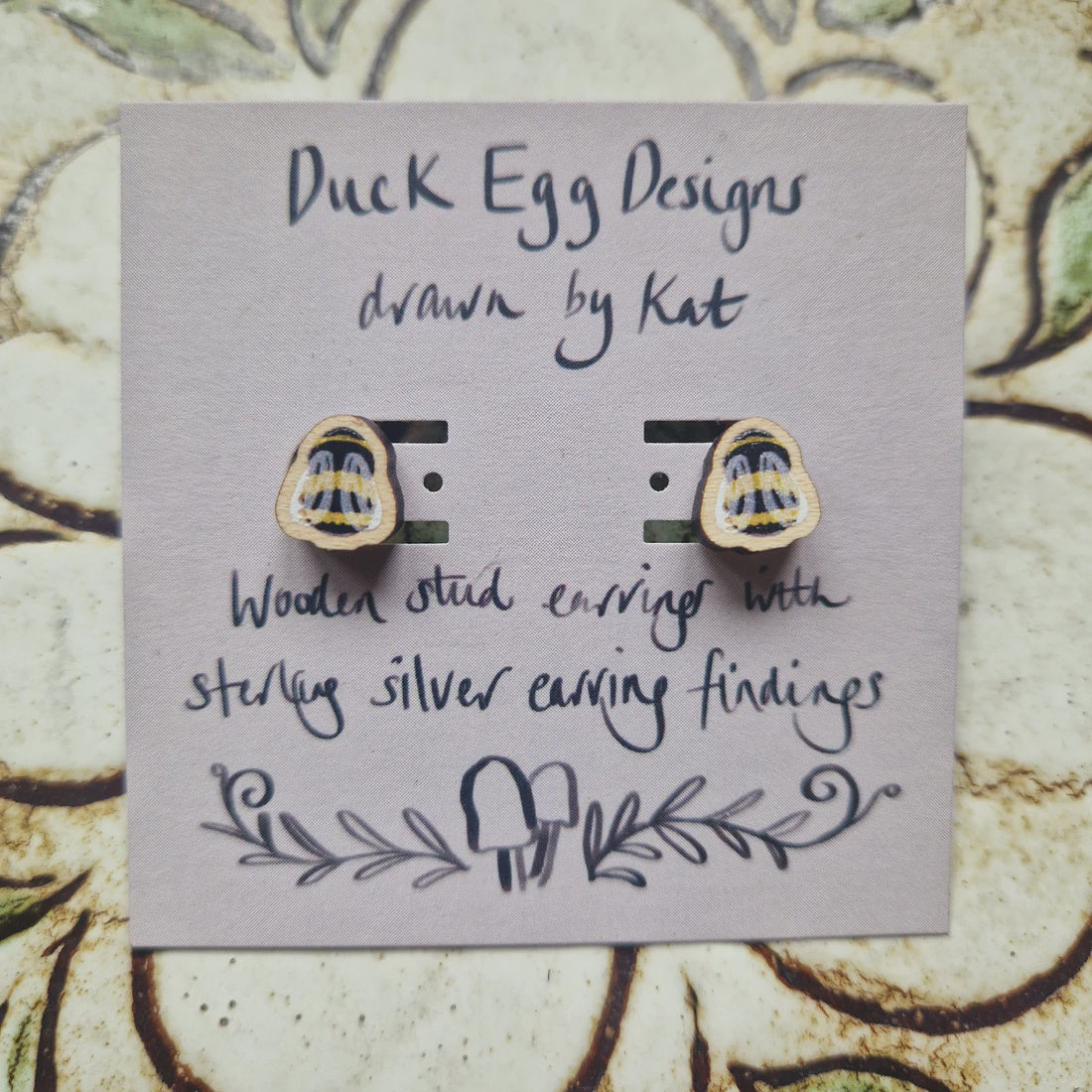 Duck Egg Designs Wooden Stud Earrings - Bumblebee - Podarok