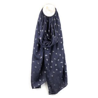 POM Little Leaf Print Scarf - Silver Navy - Podarok