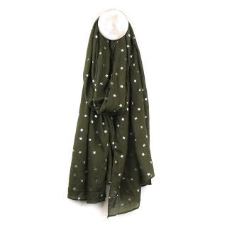POM Star Print Scarf - Silver Olive Green - Podarok