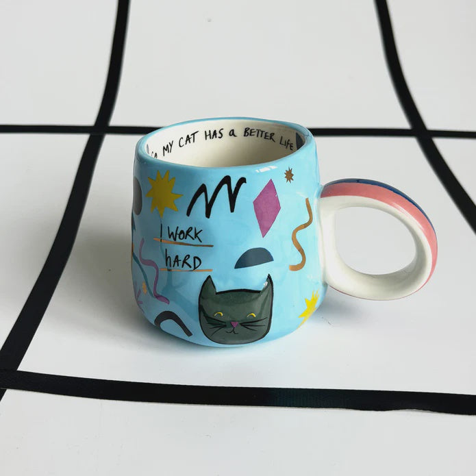 House of Disaster I work Hard Cat Mug - Podarok