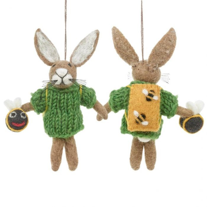 Hand Felted Billy Bumblebee Hare Hanging Decoration - Podarok