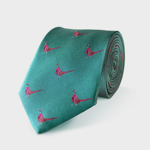 Fox and Chave Pheasant Jade Silk Tie